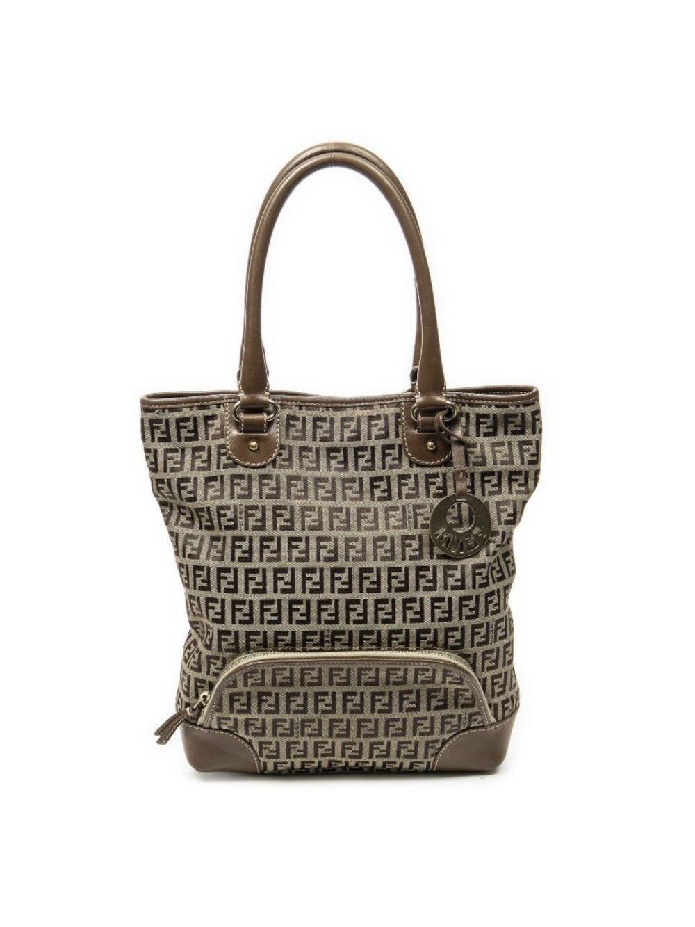 Fendi Front Pocket Bucket Tote Brown Zucchino Canvas